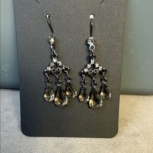 Elegant Silver and Black Chandelier Earrings